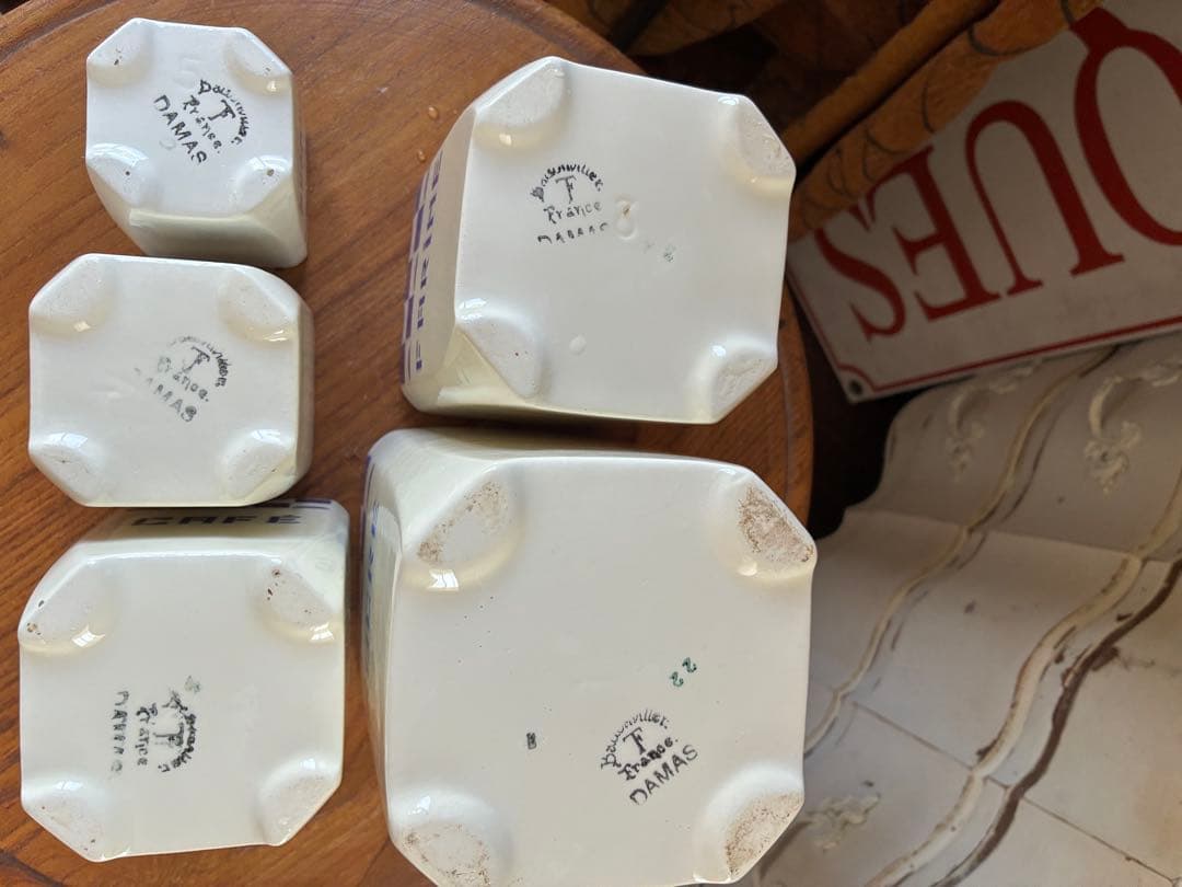 FJ様専用アンティーク 陶器 キャニスター ブルー 市松 バドンヴィレー