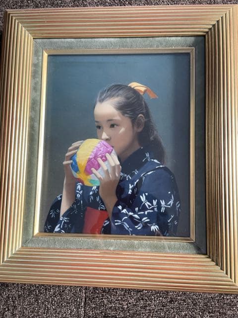 作家　清水悦男　「紙風船」を持つ少女　F3. 高級額縁　8年前55万円で購入 清水悦男「蝉時雨」油彩 10号 :: 絵画買取・販売 - シバヤマ