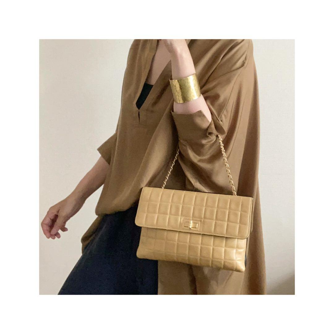 極美品♡ラムスキン チョコバー 2.55 バイカラー チェーンバッグ W