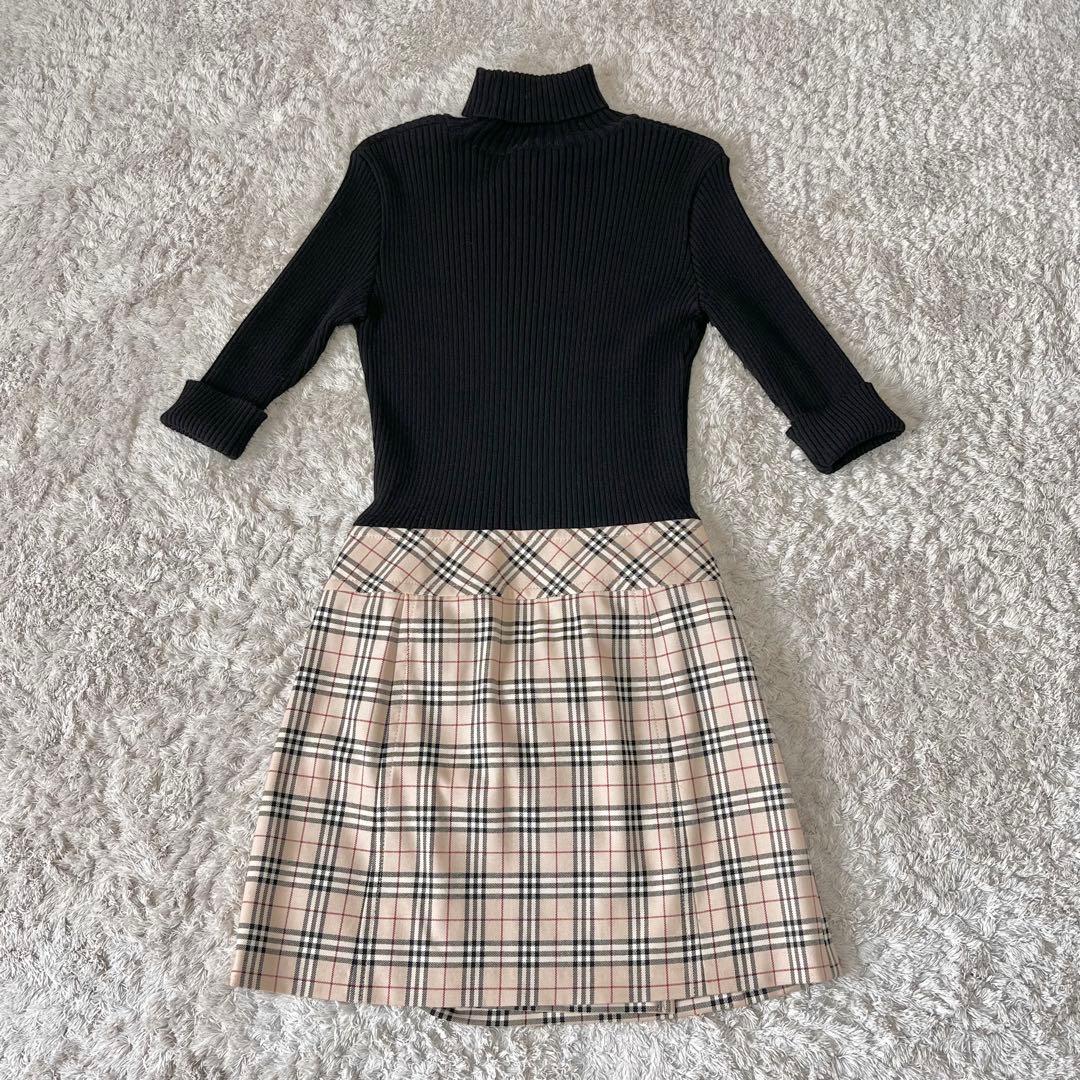 バーバリーブルーレーベル ボース刺繍 ニット切替 ノバチェック