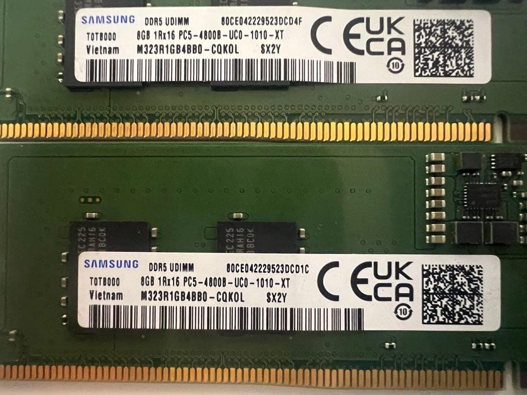 美品Samsung 8GB DDR5 & 8GB DDR5メモリセット Samsung 8GB DDR5 5600MHz PC5-44800 CL46 SODIMM 1Rx16 Single Rank