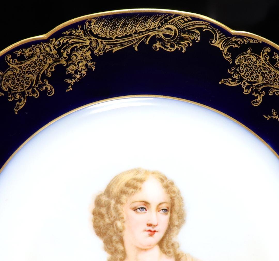 オールド・セーブル 1846年製 瑠璃地色絵金彩婦人図皿 ヴァリエール