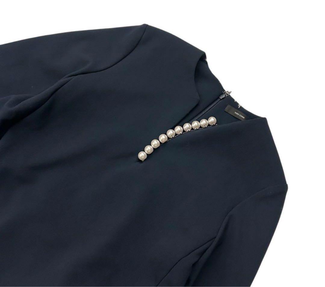 ヨーコチャン YOKO CHAN バックティアード パールブラウス 38紺 - メルカリ