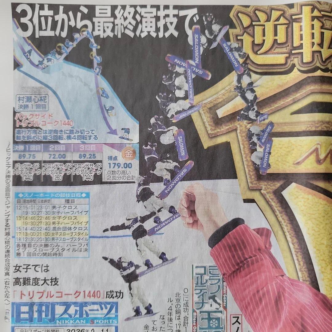 ☆スノーボード☆村瀬心椛☆金メダル 獲得新聞☆サイン入りフォト