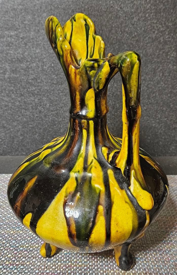 中国古美術 中国古陶磁器 古玩 時代物 遼三彩 鶏頭鶏冠形 手付水注