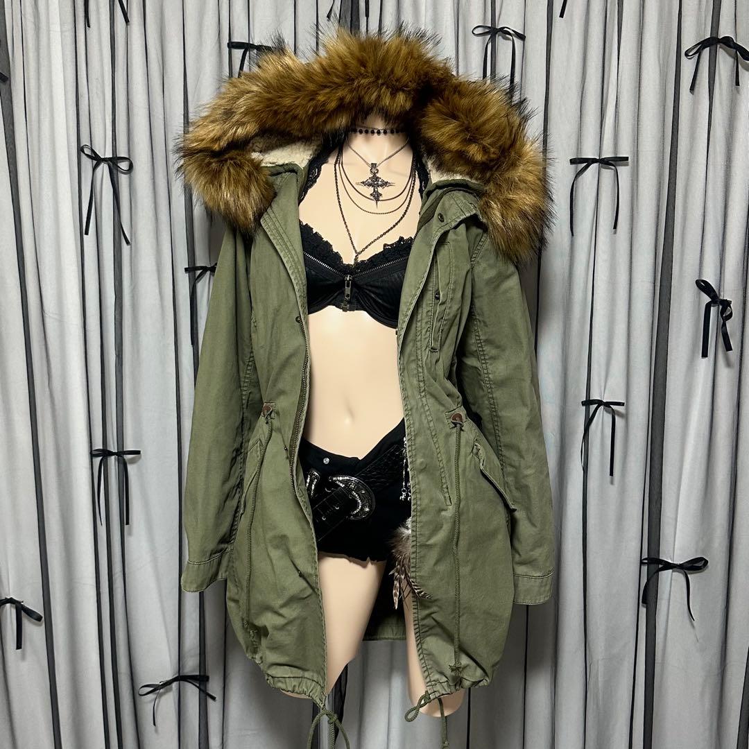 平成ギャル y2k ファー付きミニタリーモッズコート フェアリーグランジ