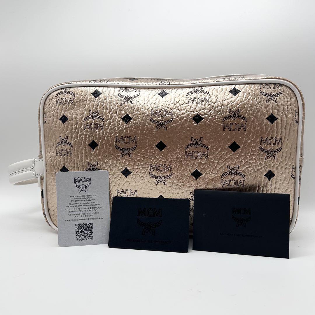 未使用級】 MCM バッグ ポーチ シューズバッグ ヴィセトス柄 ゴールド