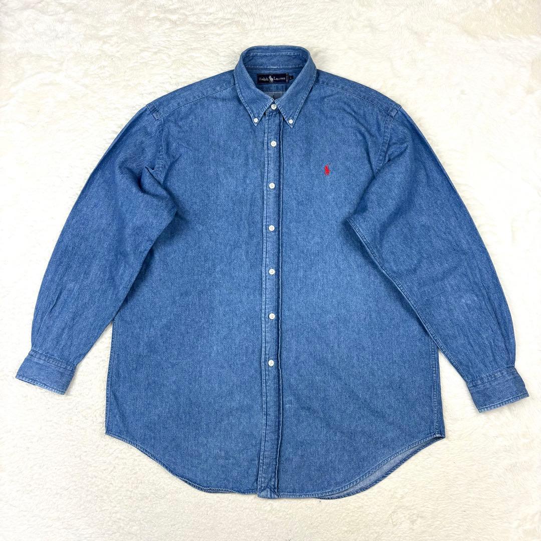 90s00s ラルフローレン BD デニムシャツ 長袖 ポニー刺繍 ヴィンテージ