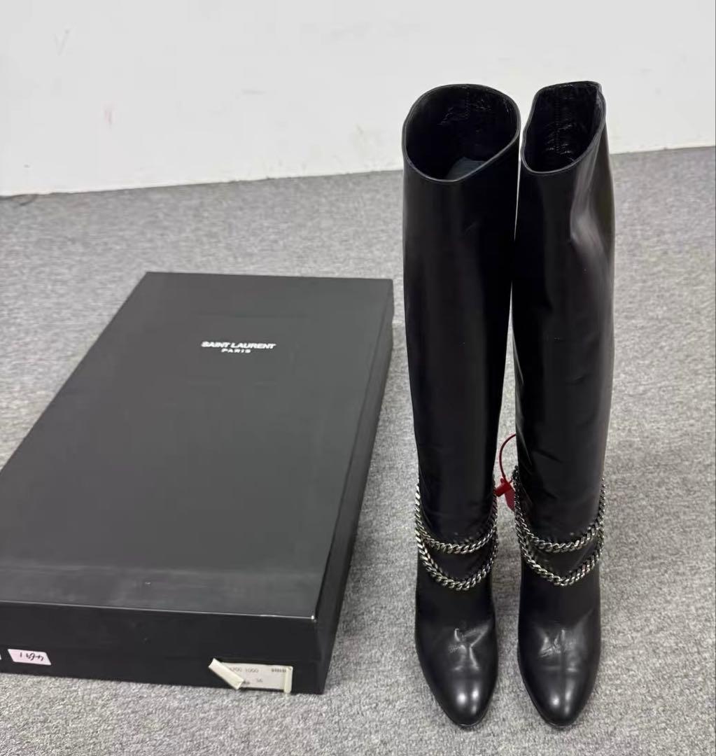 SAINT LAURENT ブラック ロングブーツ - メルカリ