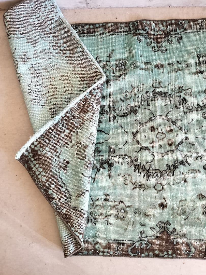 最終価格】エメラルドグリーンオーバーダイ ヴィンテージトルコラグ No