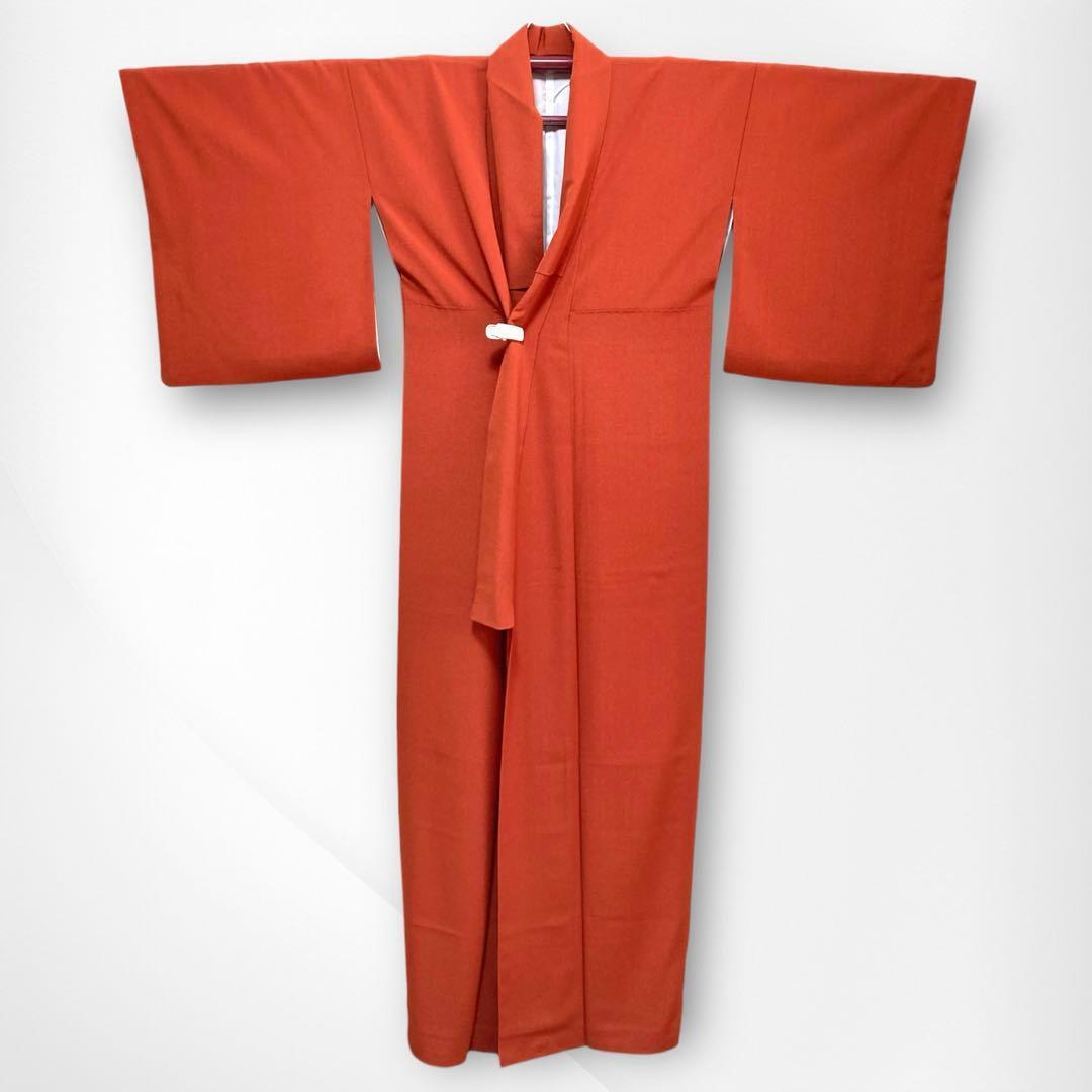 良品✨】東レシルック 洗える着物 色無地 黄みの赤色 紋付 手縫い