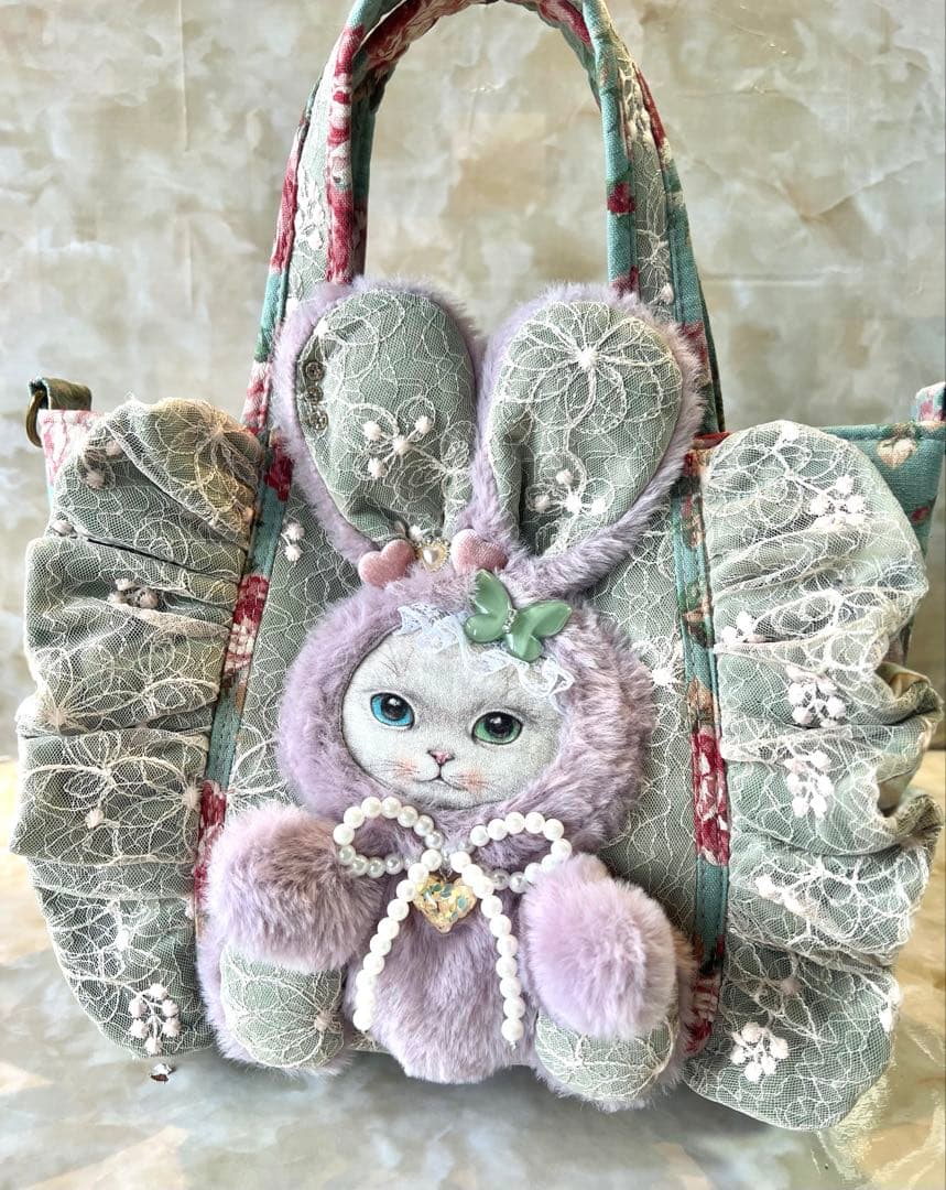 コヤンイサムチョン　アンティックローズ/ラメレース　ふんわりフリルバッグ コヤンイサムチョン フリルバッグ ハンドメイド｜Yahoo!フリマ（旧
