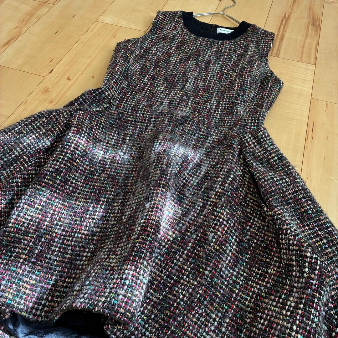 クリスチャンディオール】ワンピース ノースリーブ ツイード ラメ