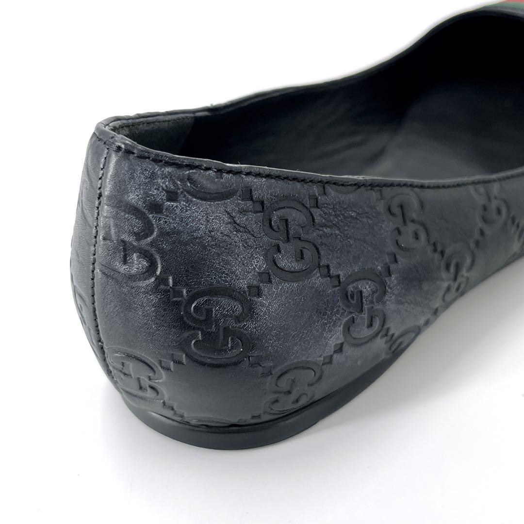グッチ フラットパンプス シマ シェリーライン バレエシューズ 黒 38 1/2