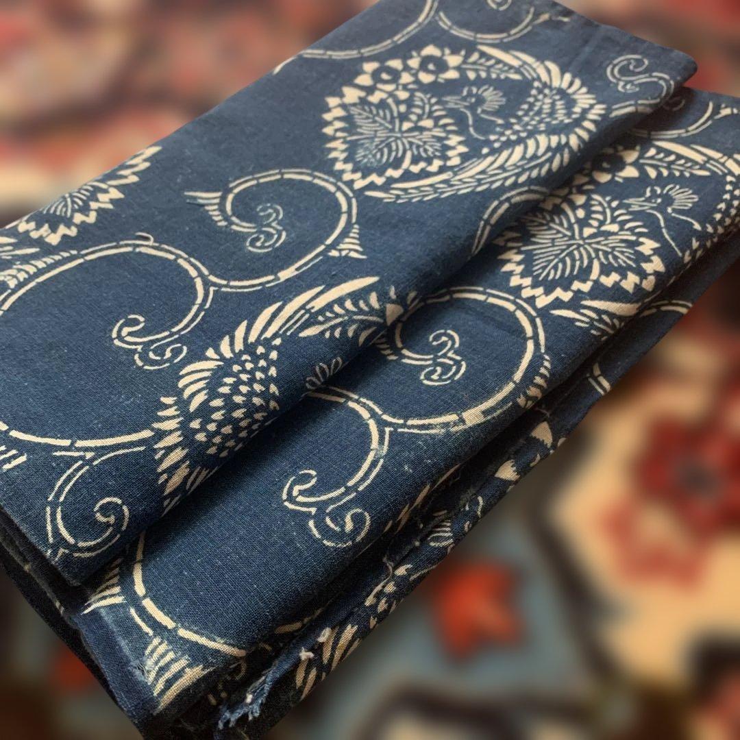 藍染＊木綿古布＊時代布＊ 290cm 唐草 アンティーク 骨董 ハンドメイド