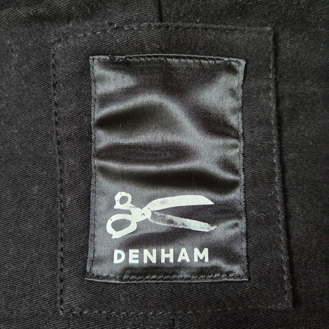 美品 デンハム フォックスブラザーズ ツイード レザー切り替え Pコート