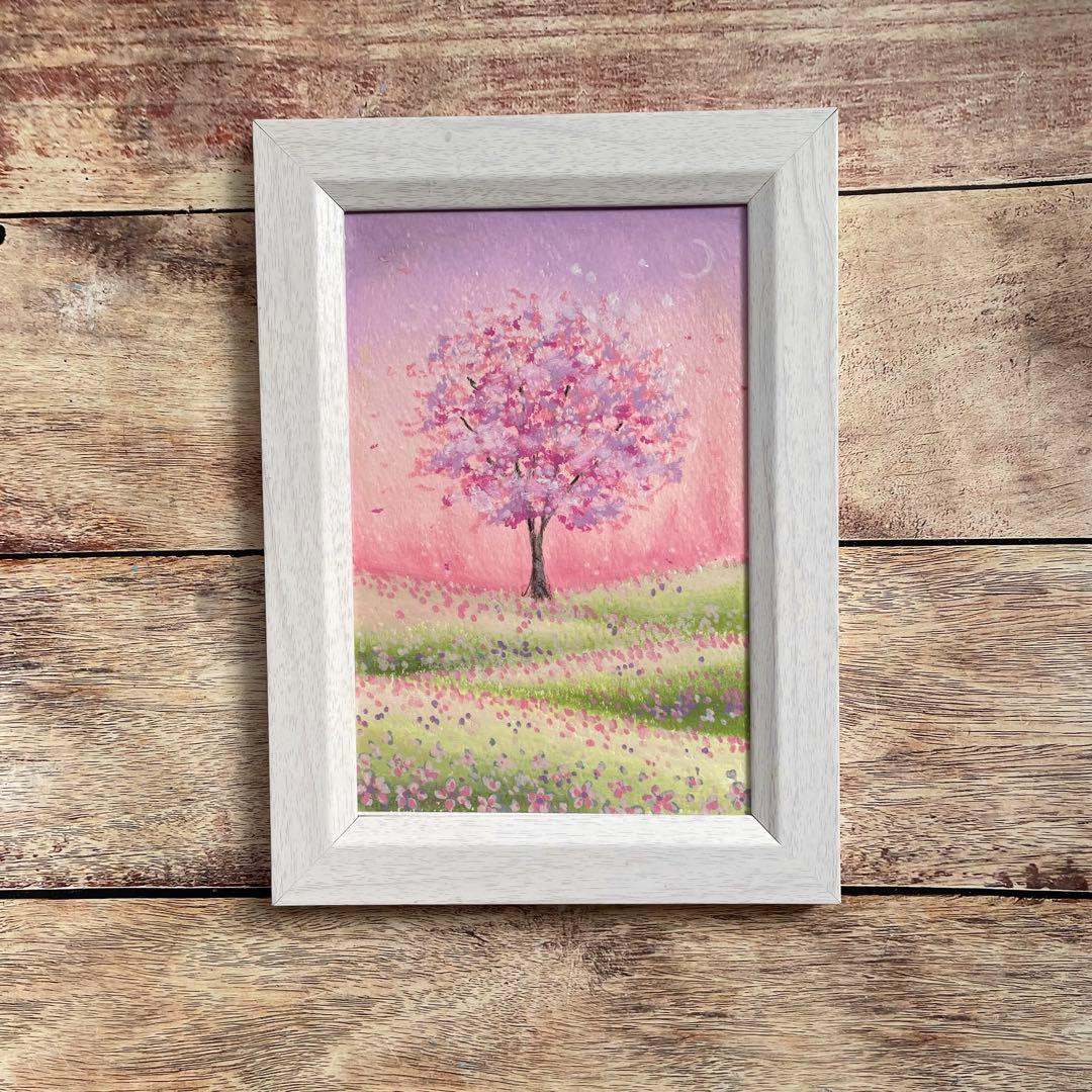 オイルパステル画 アクリル画 優しい桜の風景 風景画 - メルカリ
