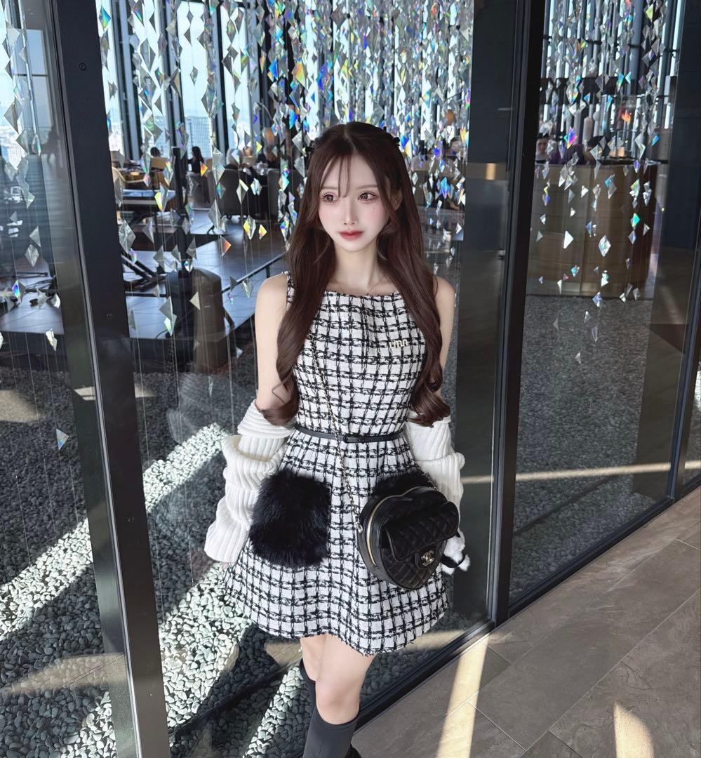 ワンピース Lumignon Tweed pocket fur dress ワンピース/コンビネゾン