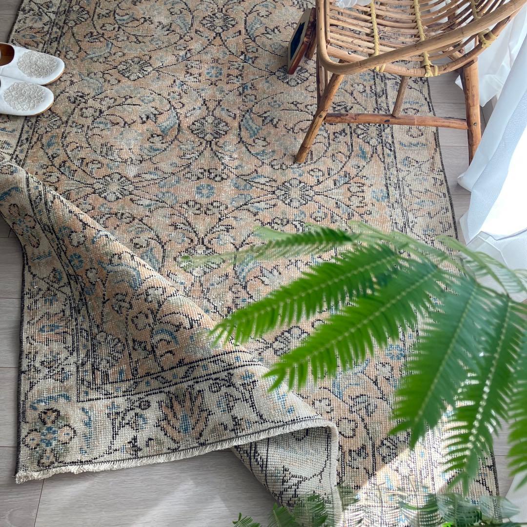 囲みコーラルベージュ✳︎111×211 フローラル ブルー トルコ