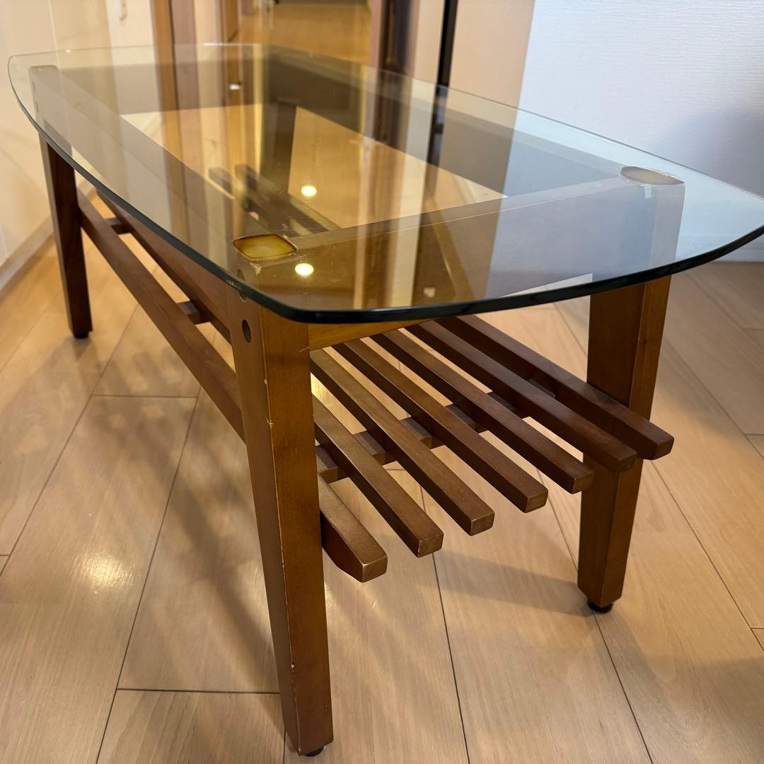 北欧ヴィンテージ 強化ガラストップ 木製 ローテーブル - メルカリ