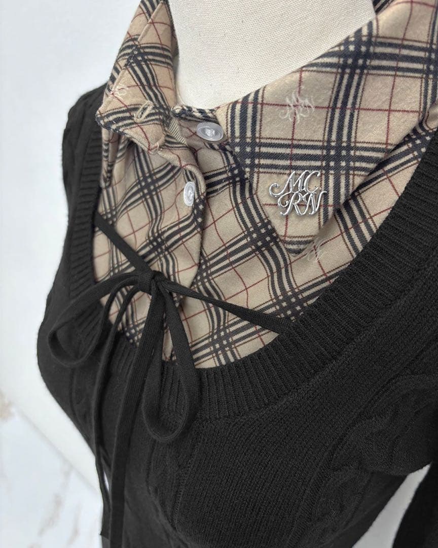 michelleMacaron シャツレイヤード風ニットワンピース フリーサイズ