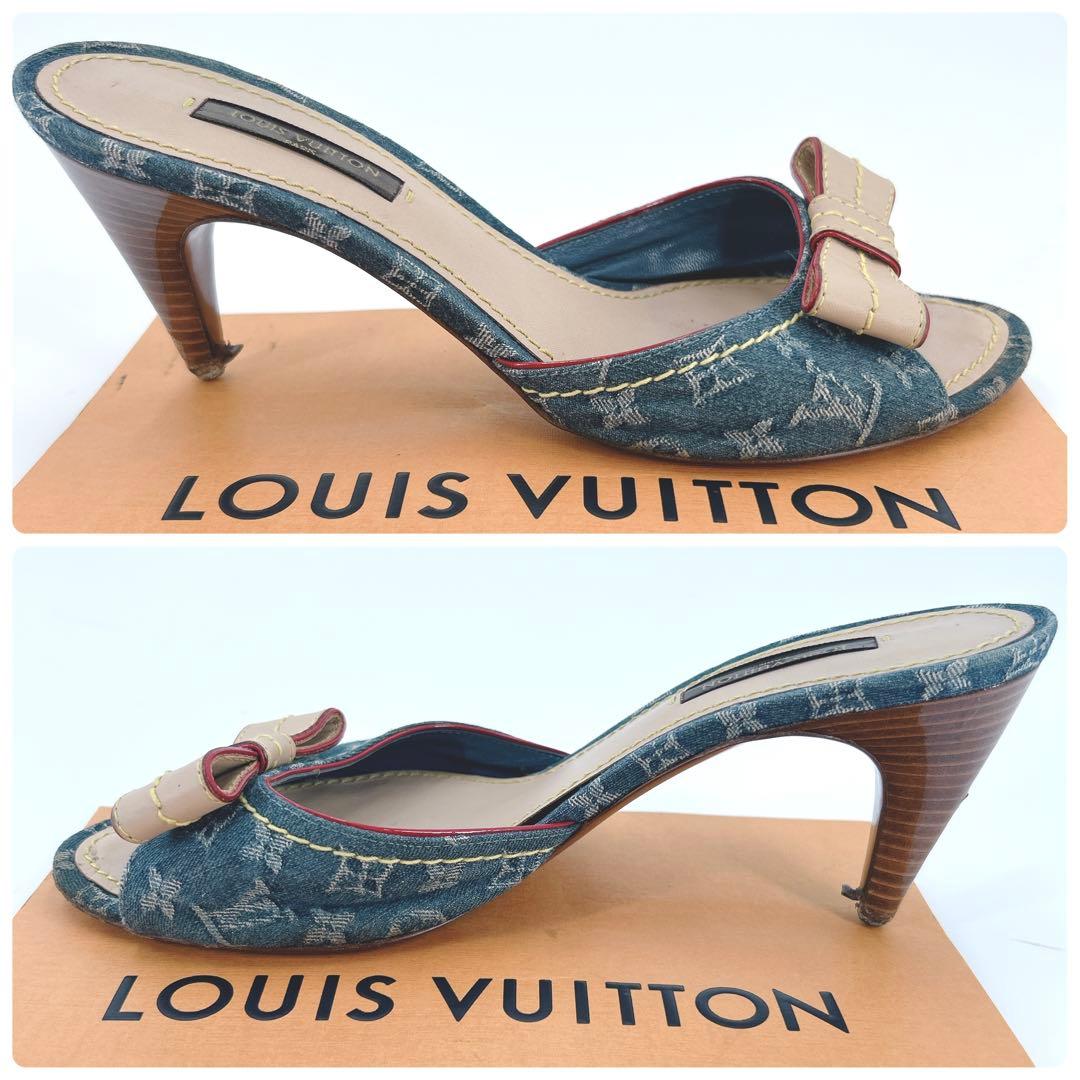 【鑑定済】ルイヴィトン モノグラム デニム サンダル ミュール 23.5cm