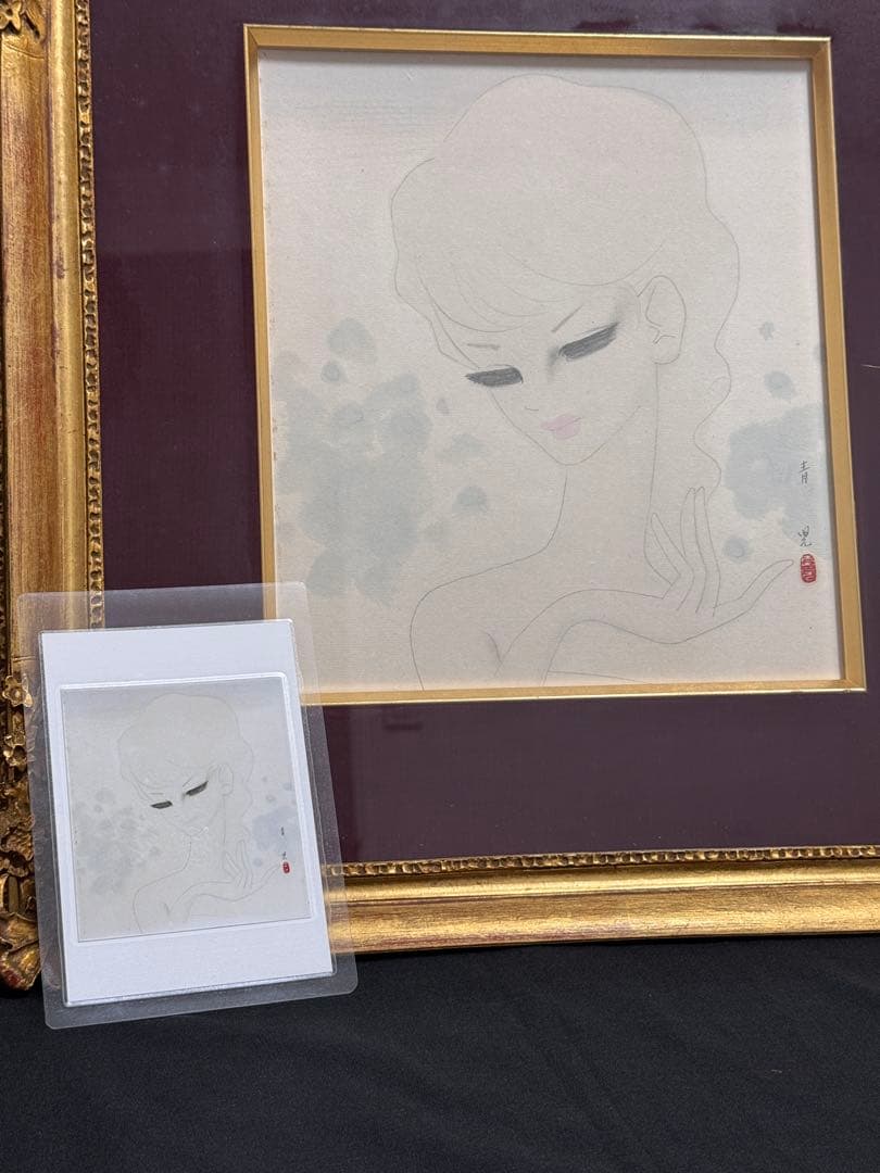 東郷青児 鑑定済婦人像 直筆サイン 印有り 東郷青児鑑定委員会 鑑定証