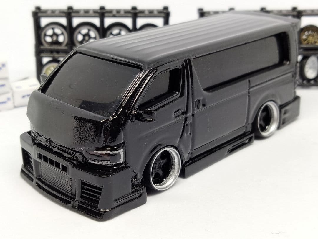 トミカ改造 ハイエース フルエアロ アルミリム 黒 ☆深リム ホット
