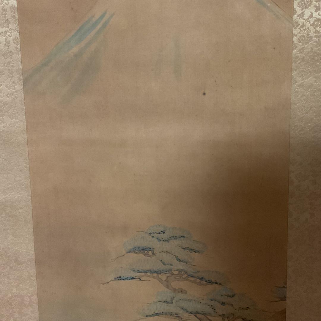 作者名無落款 羽衣女人松富士図 経年経過 桐箱