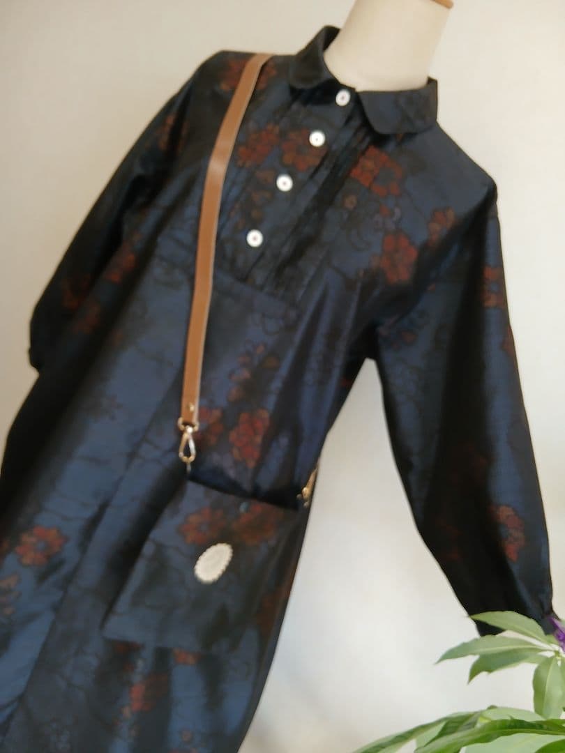 着物リメイク☆本場大島紬反物から☆ワンピース☆&ポシェット - メルカリ