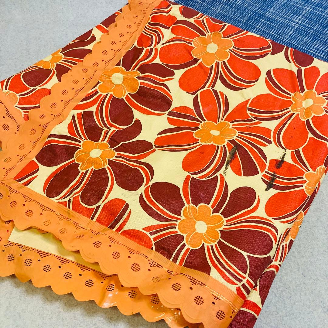 昭和レトロ 花柄テーブルクロス ビニール オレンジ 約170×180cm - メルカリ