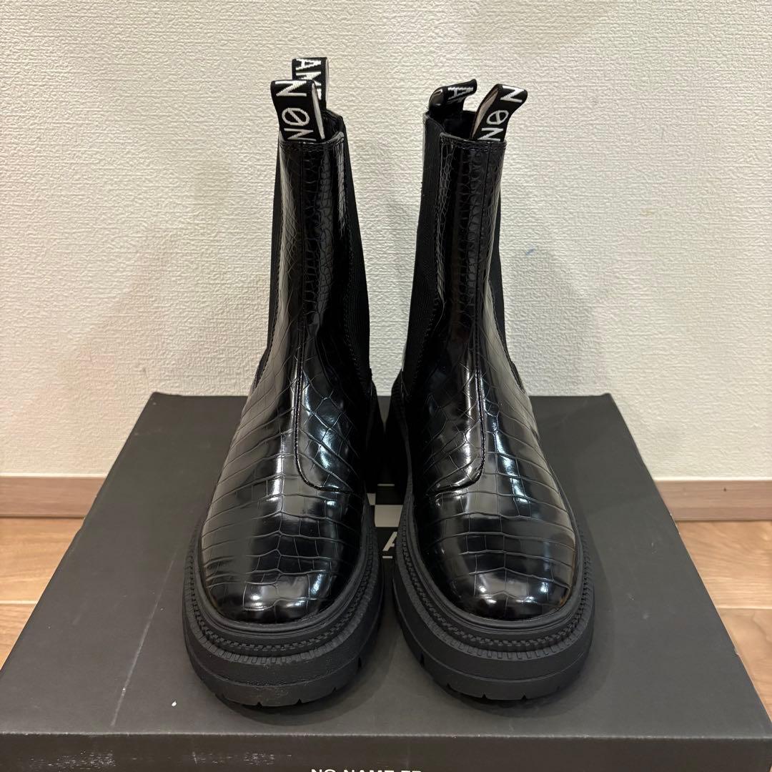 新品未使用・箱付き】NO NAME厚底サイドゴアブーツ 37 ブラック クロコ