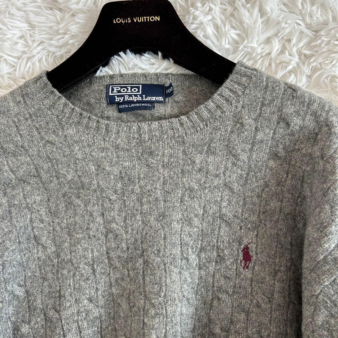 ポロ ラルフローレン ニット ウール100％ レディース L 大きめ グレー
