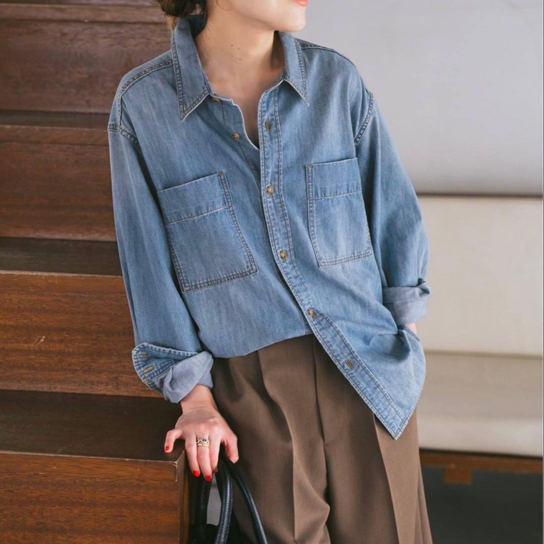 新品未使用Spick and Span ライトオンスデニムシャツ サックスブルー