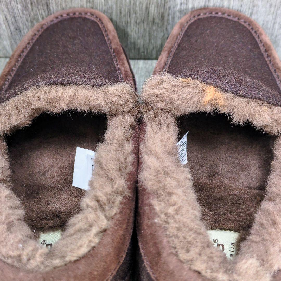 UGG 27.0cm モカシン ウール調 テキスタイル ブラウン Z004