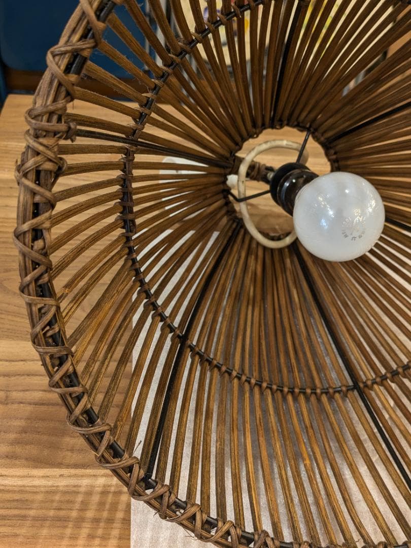 廃盤希少】 東京メタル工業 ペンダントライト 照明 ラタン 籐 茶