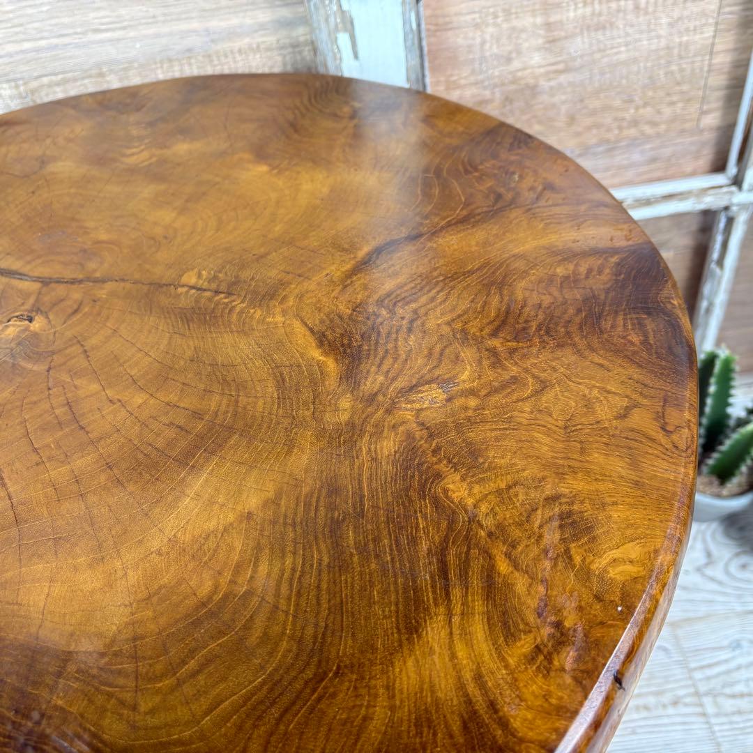 オールドチーク天然無垢材木製創作極太サイドテーブル L（直径54