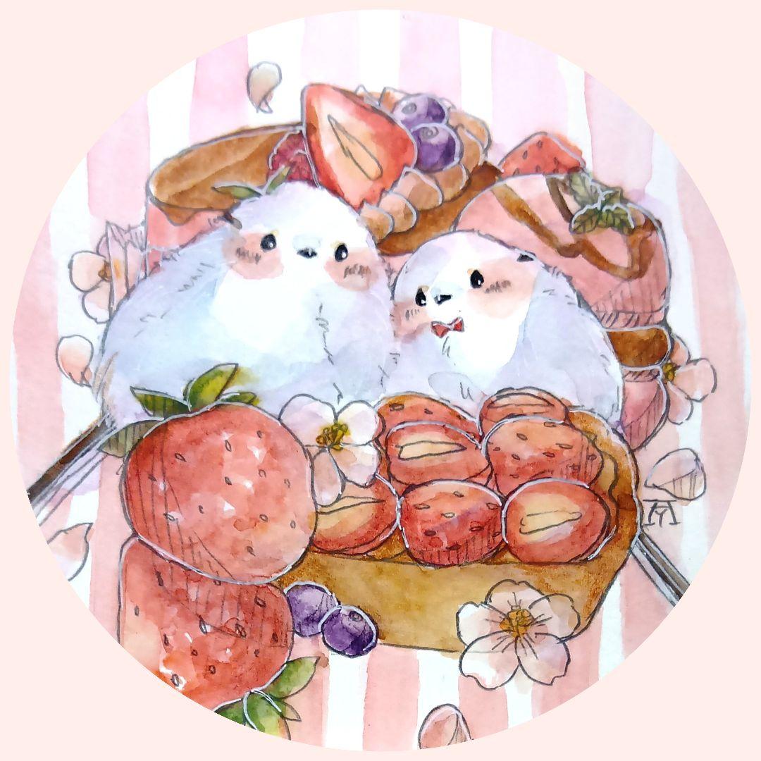 シマエナガ 透明水彩イラスト原画 - メルカリ