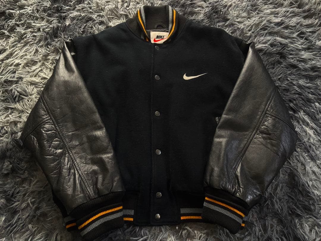 90's Nike レザースタジャン ブラック - メルカリ