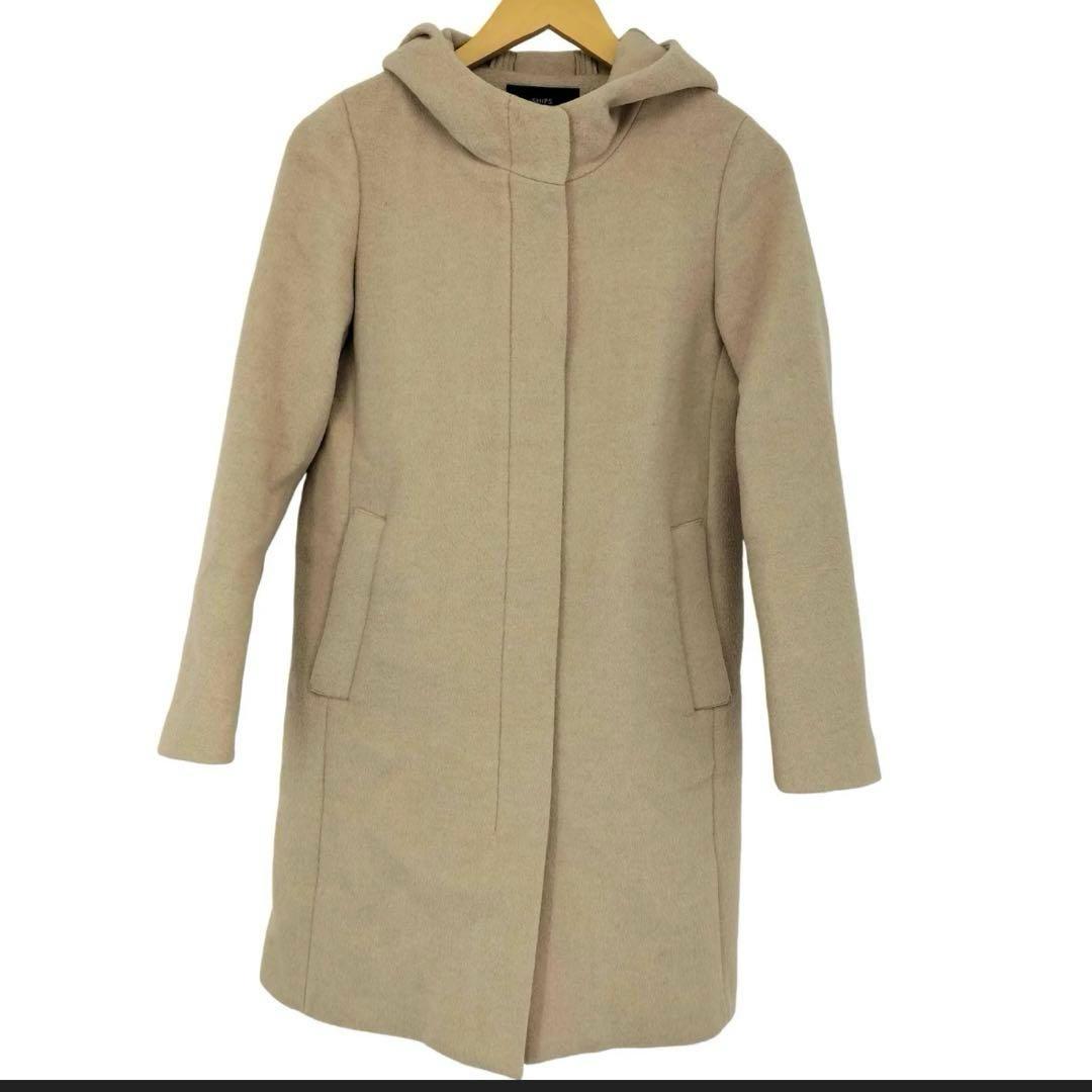 SHIPS ベージュ フード付きロングコート 36 - メルカリ