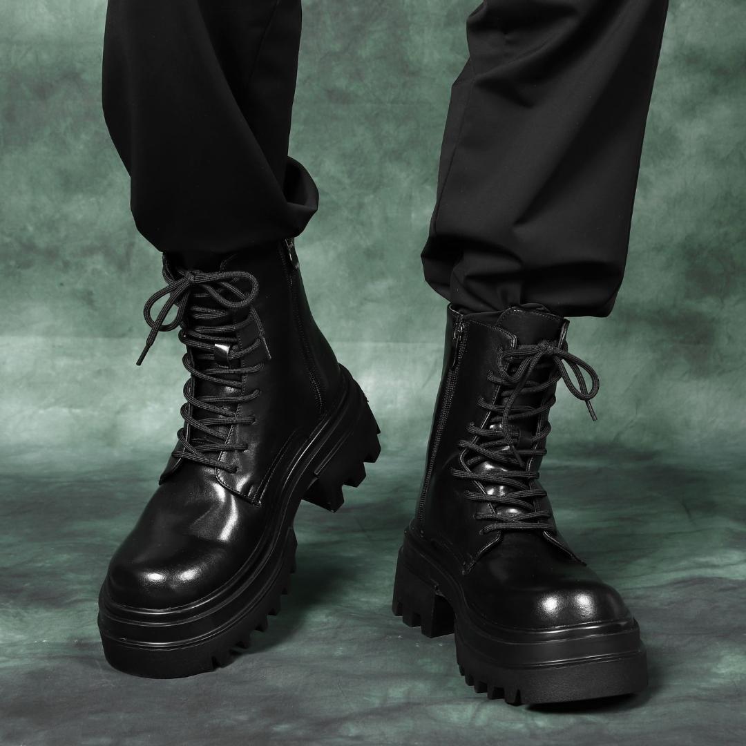 27cm/最大10cm身長UPメンズシークレットブーツ厚底靴ジップアップYU
