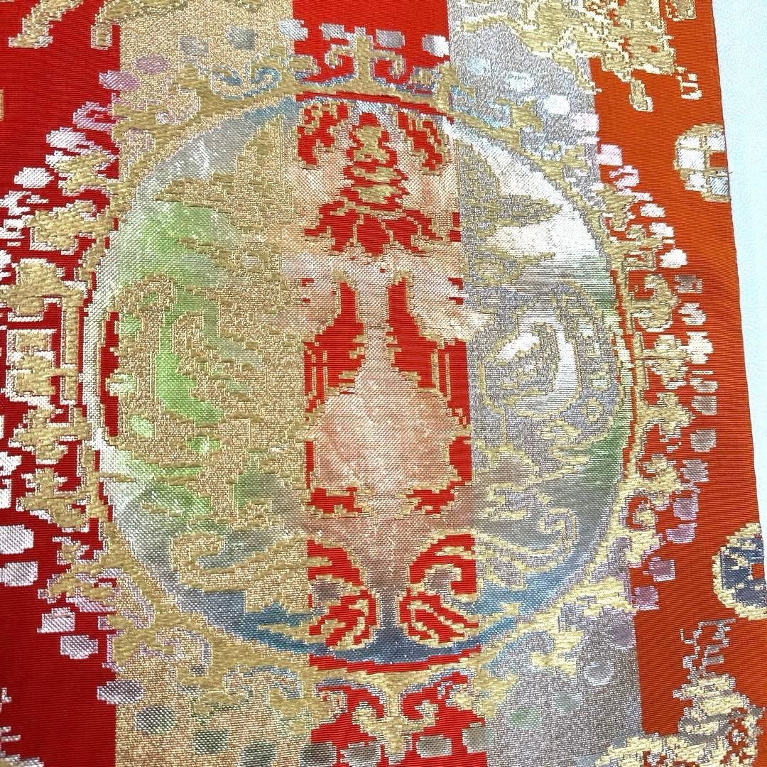 専用帯6047 ○最高級 龍村平蔵製 円文白虎錦 高級 正絹 六通 袋帯