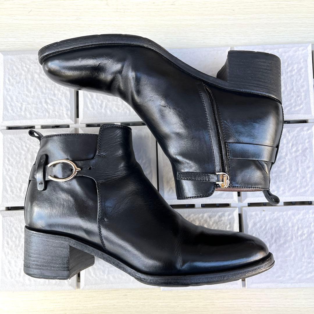 37 SARTORE ショートブーツ ブーティ 黒 レザー ファスナー 24 - メルカリ