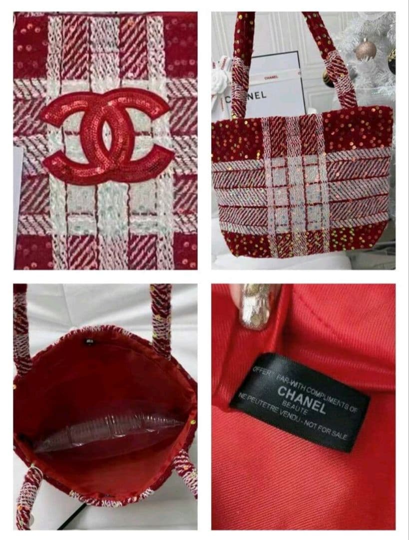 新品 1点のみ！CHANEL ノベルティ トートバッグ レッド スパンコール