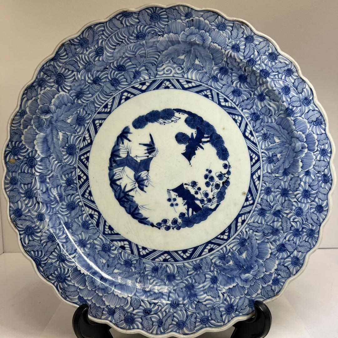 古伊万里 染付輪花大皿 幅約41㎝ 東Y8-0224② - メルカリ