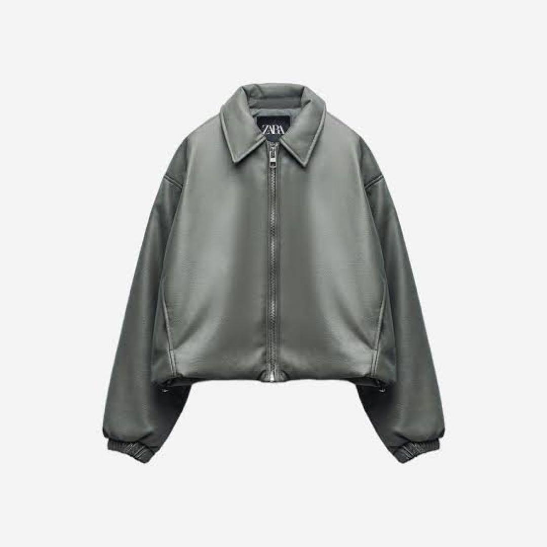 ZARA ザラ カーキ レザー ジャケット - メルカリ