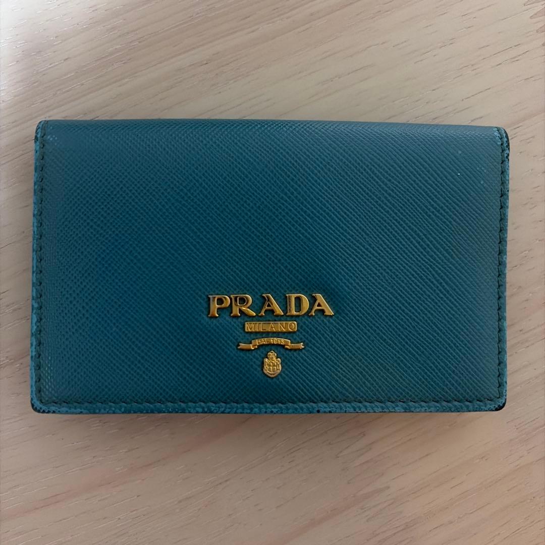 PRADA プラダ 名刺入れ ブルー サフィアーノレザー カードケース