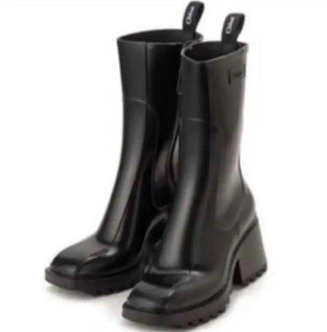 Chloé ブラックラバー長靴 ヒール付き38