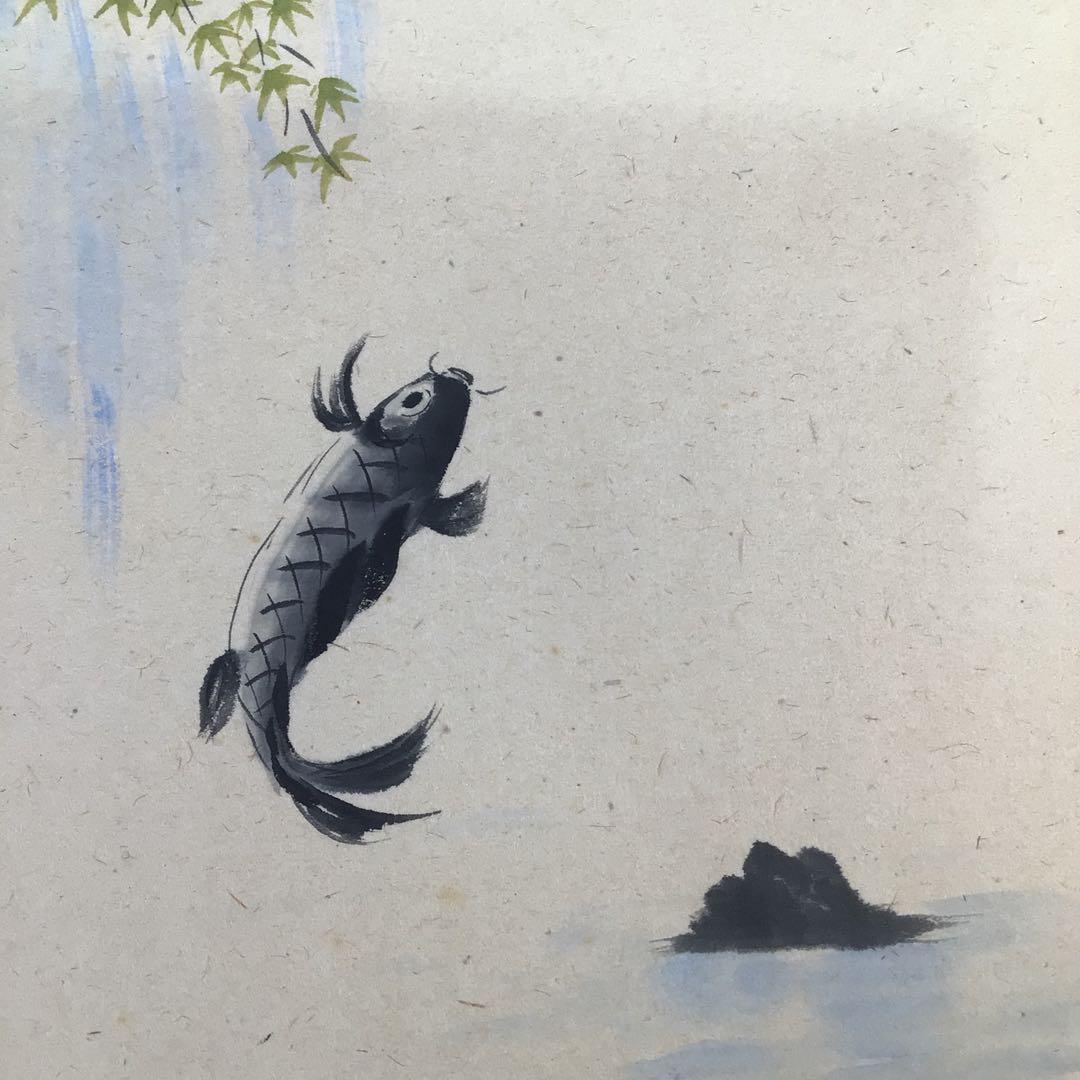 E491 E903 2点！ 法谷文雅 『清流 鯉の図』 共箱 肉筆 画賛