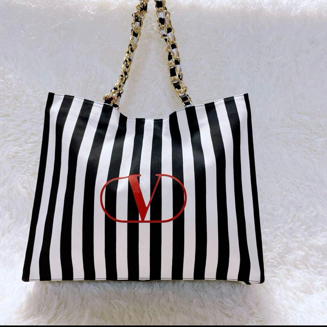 新品】ヴァレンティノ ストライプ トートバッグ 大きめA4 チェーン